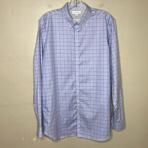 CALVIN KLEIN Button Down Shirt Blue & White Windowpane INFINATE Slim Fit Medium